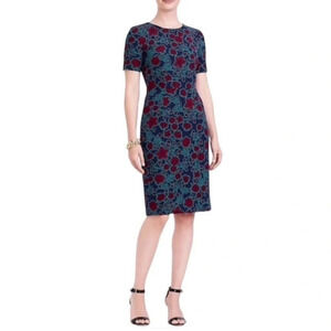J. Crew Factory Blue Burgundy Floral Print Short Sleeve Sheath Dress Size 4P
